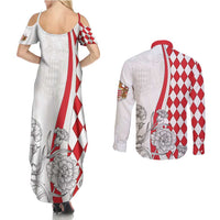 Monaco Deo Juvante Couples Matching Summer Maxi Dress and Long Sleeve Button Shirt Lozenge Flag Style