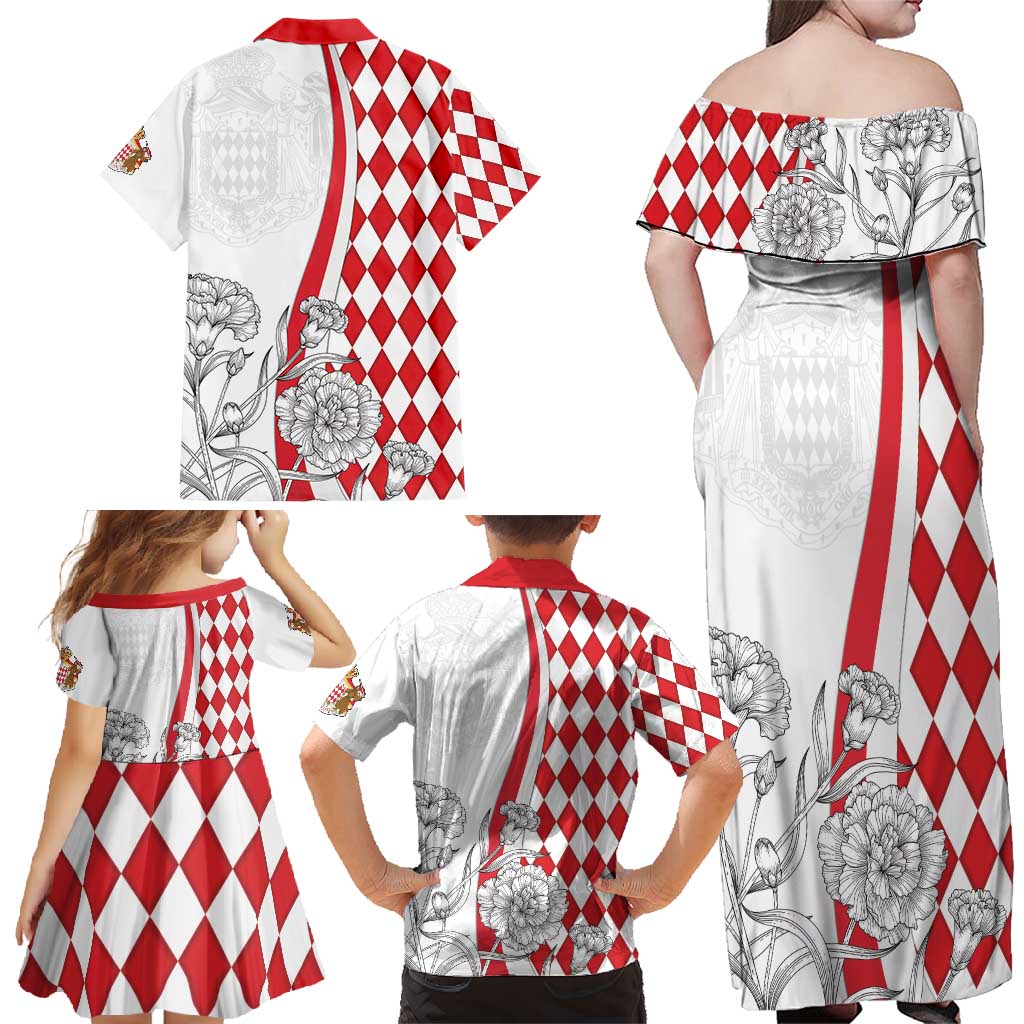 Monaco Deo Juvante Family Matching Off Shoulder Maxi Dress and Hawaiian Shirt Lozenge Flag Style