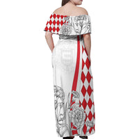 Monaco Deo Juvante Family Matching Off Shoulder Maxi Dress and Hawaiian Shirt Lozenge Flag Style