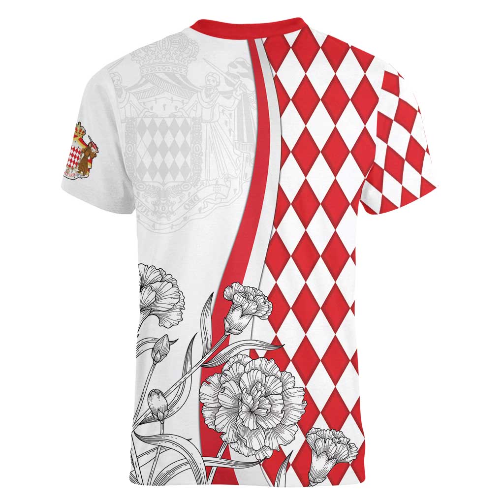 Monaco Deo Juvante Women V-Neck T-Shirt Lozenge Flag Style