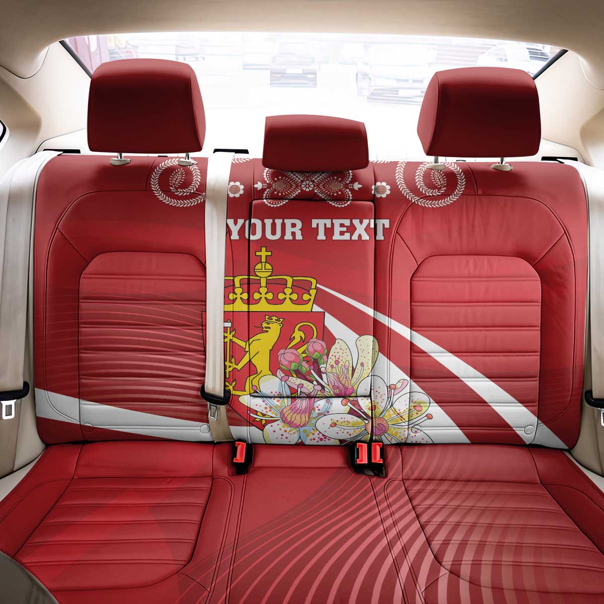 Personalized Norway Constitution Day Back Car Seat Cover Norwegian Lion Pyramidal Saxifrage