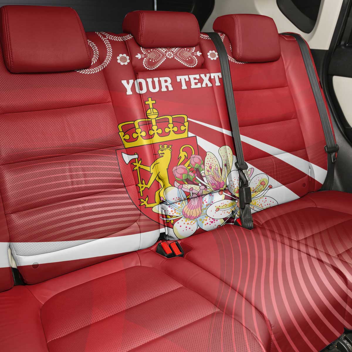 Personalized Norway Constitution Day Back Car Seat Cover Norwegian Lion Pyramidal Saxifrage