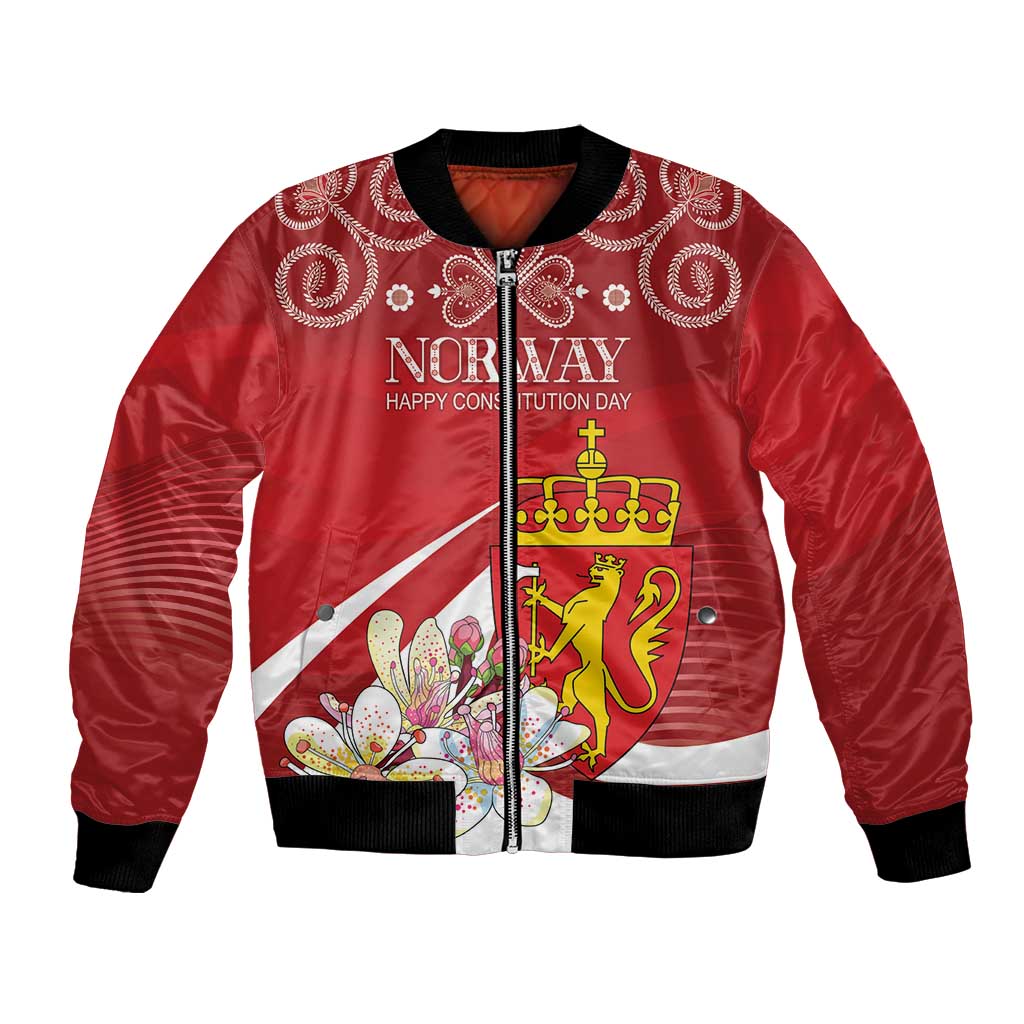 Personalized Norway Constitution Day Bomber Jacket Norwegian Lion Pyramidal Saxifrage