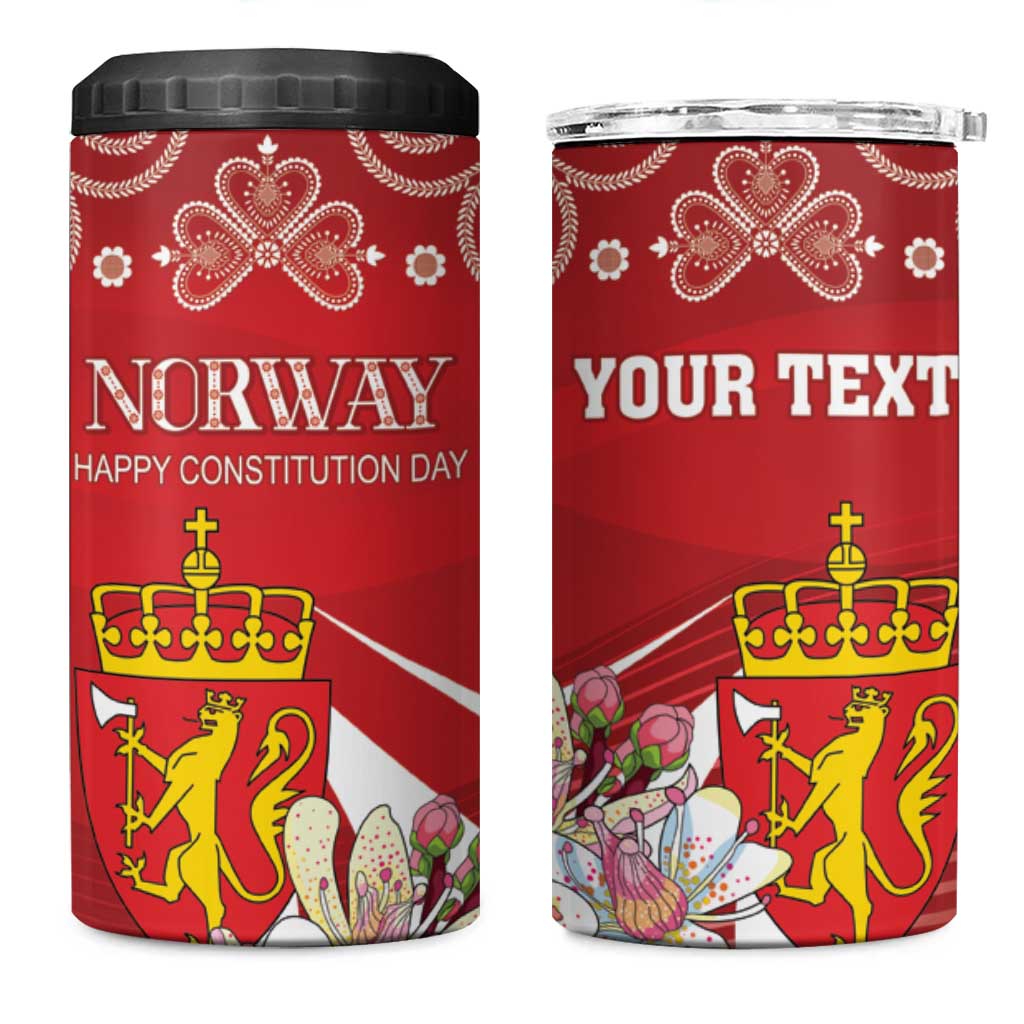 Personalized Norway Constitution Day 4 in 1 Can Cooler Tumbler Norwegian Lion Pyramidal Saxifrage