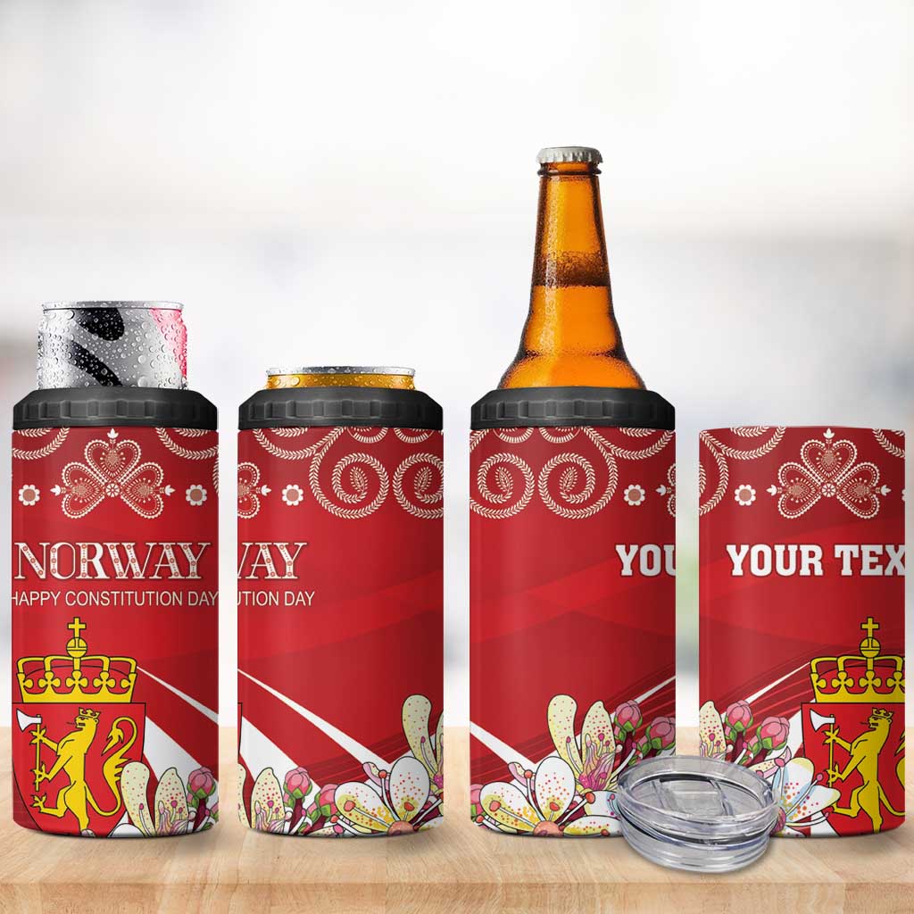 Personalized Norway Constitution Day 4 in 1 Can Cooler Tumbler Norwegian Lion Pyramidal Saxifrage
