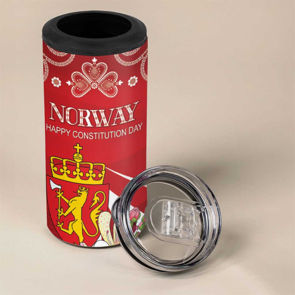 Personalized Norway Constitution Day 4 in 1 Can Cooler Tumbler Norwegian Lion Pyramidal Saxifrage