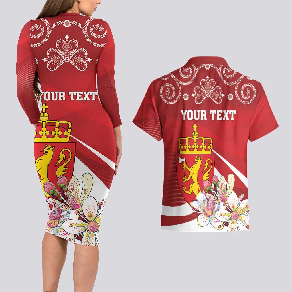 Personalized Norway Constitution Day Couples Matching Long Sleeve Bodycon Dress and Hawaiian Shirt Norwegian Lion Pyramidal Saxifrage