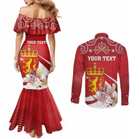 Personalized Norway Constitution Day Couples Matching Mermaid Dress and Long Sleeve Button Shirt Norwegian Lion Pyramidal Saxifrage