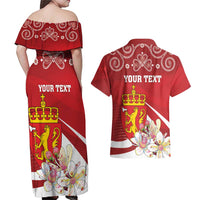 Personalized Norway Constitution Day Couples Matching Off Shoulder Maxi Dress and Hawaiian Shirt Norwegian Lion Pyramidal Saxifrage