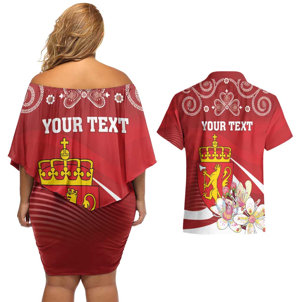 Personalized Norway Constitution Day Couples Matching Off Shoulder Short Dress and Hawaiian Shirt Norwegian Lion Pyramidal Saxifrage
