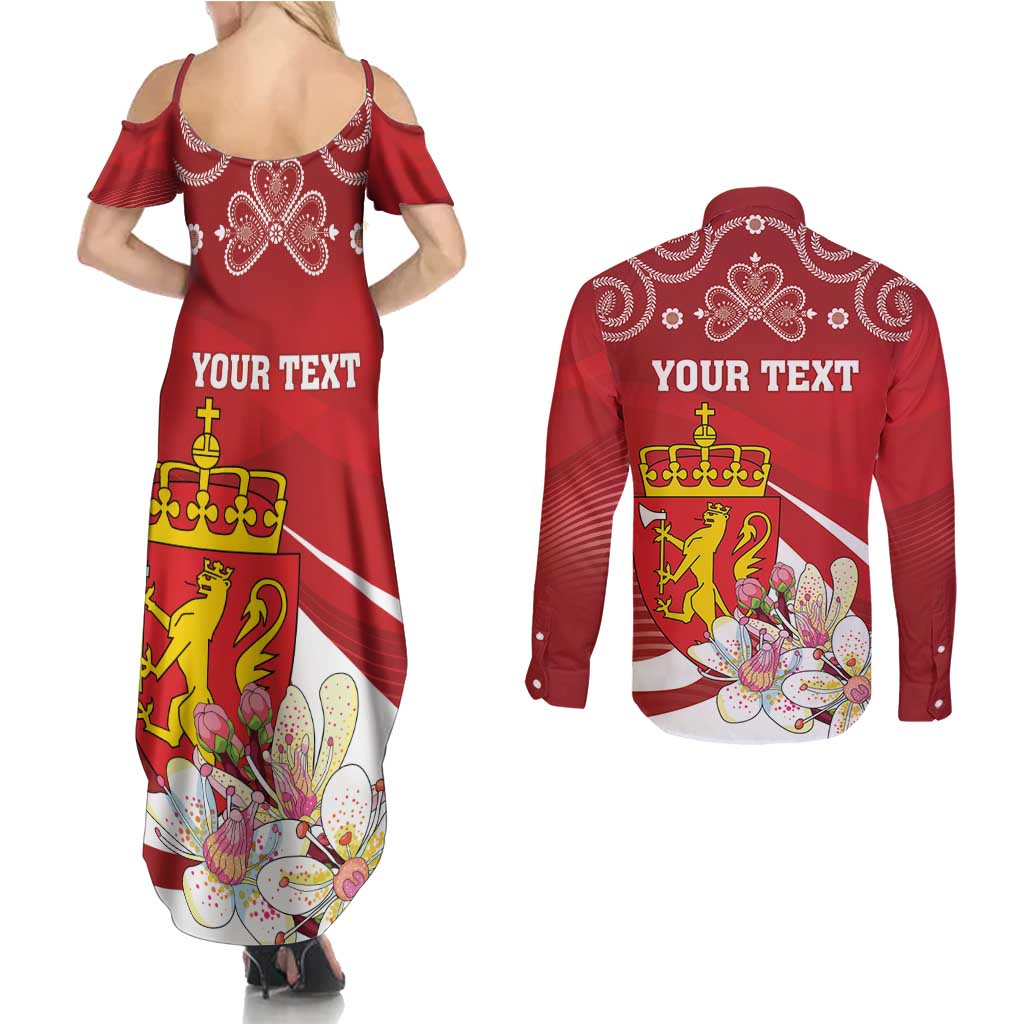Personalized Norway Constitution Day Couples Matching Summer Maxi Dress and Long Sleeve Button Shirt Norwegian Lion Pyramidal Saxifrage