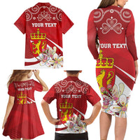 Personalized Norway Constitution Day Family Matching Long Sleeve Bodycon Dress and Hawaiian Shirt Norwegian Lion Pyramidal Saxifrage