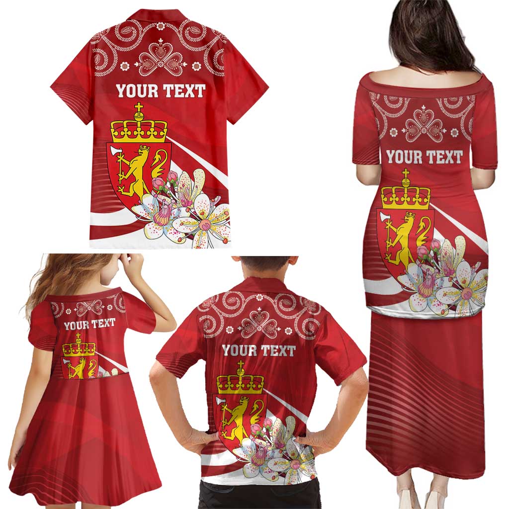 Personalized Norway Constitution Day Family Matching Puletasi and Hawaiian Shirt Norwegian Lion Pyramidal Saxifrage