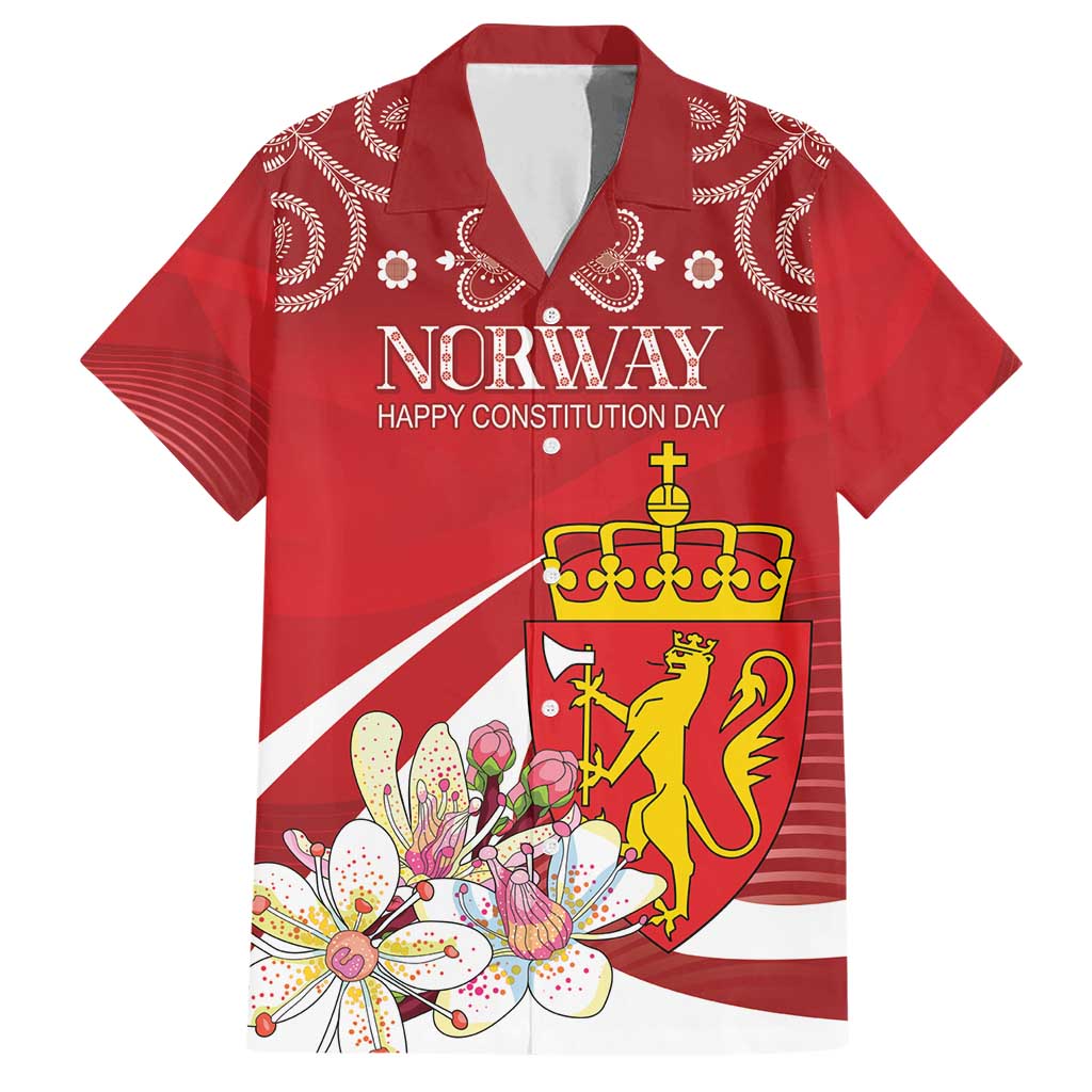 Personalized Norway Constitution Day Family Matching Short Sleeve Bodycon Dress and Hawaiian Shirt Norwegian Lion Pyramidal Saxifrage