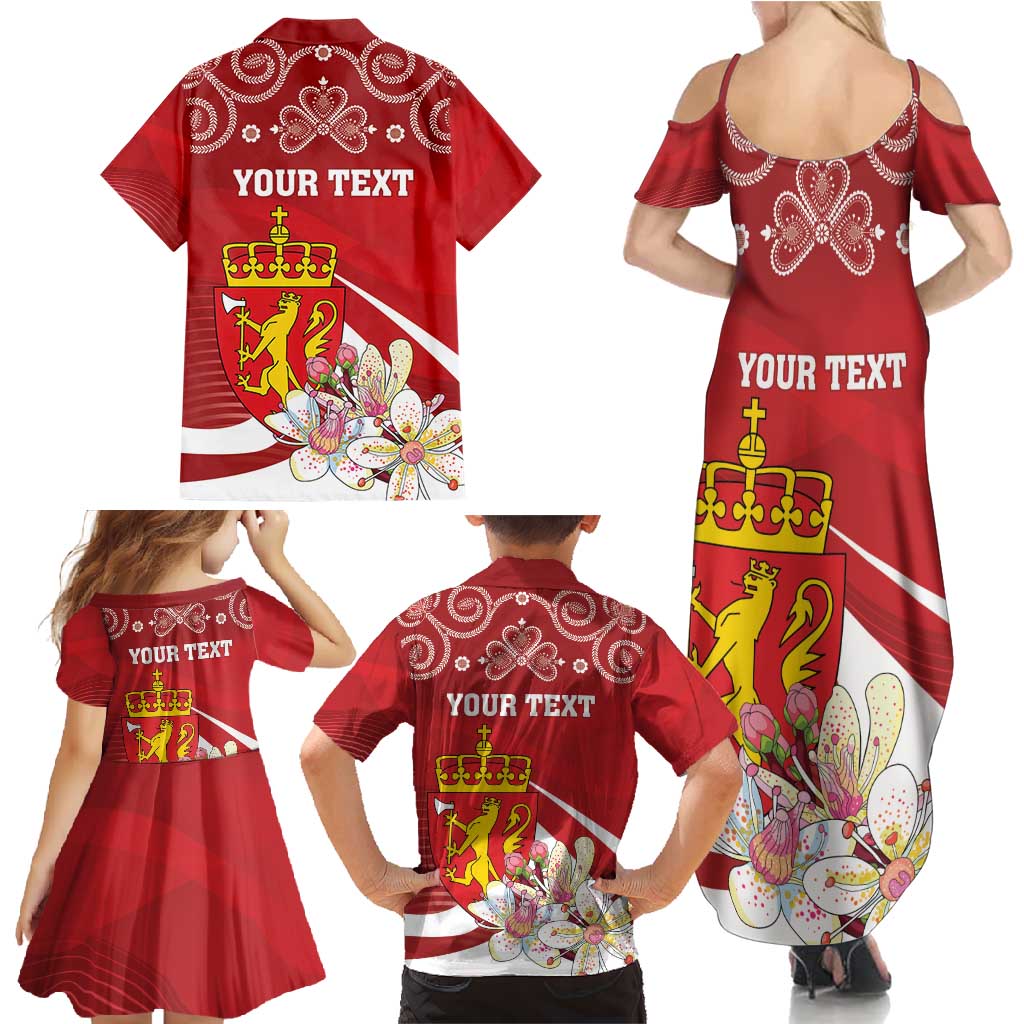 Personalized Norway Constitution Day Family Matching Summer Maxi Dress and Hawaiian Shirt Norwegian Lion Pyramidal Saxifrage