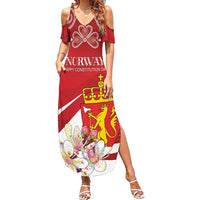 Personalized Norway Constitution Day Family Matching Summer Maxi Dress and Hawaiian Shirt Norwegian Lion Pyramidal Saxifrage