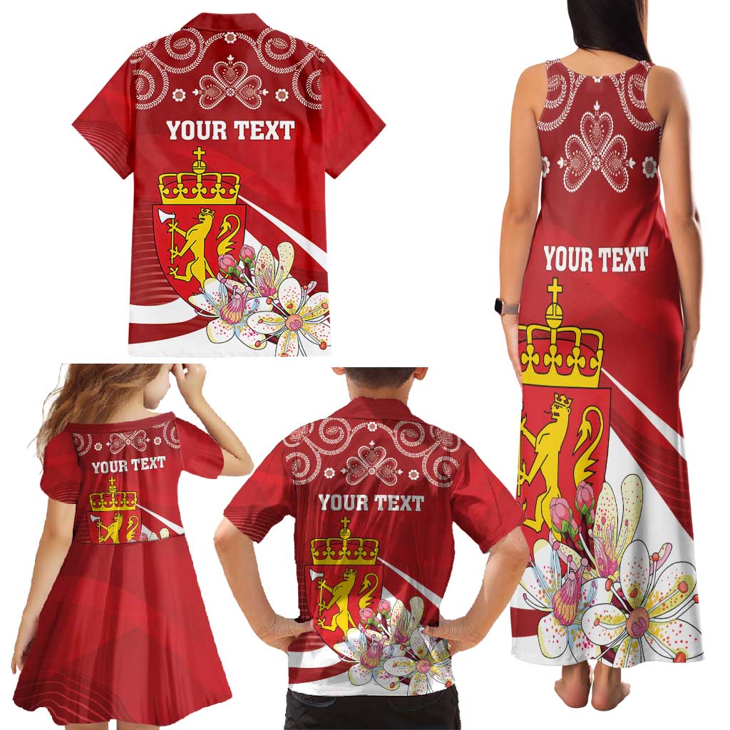 Personalized Norway Constitution Day Family Matching Tank Maxi Dress and Hawaiian Shirt Norwegian Lion Pyramidal Saxifrage