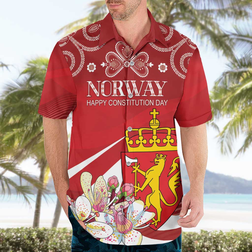 Personalized Norway Constitution Day Hawaiian Shirt Norwegian Lion Pyramidal Saxifrage