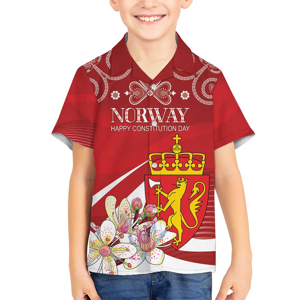 Personalized Norway Constitution Day Kid Hawaiian Shirt Norwegian Lion Pyramidal Saxifrage