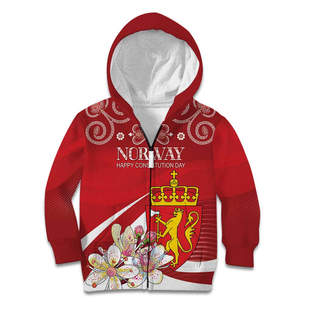 Personalized Norway Constitution Day Kid Hoodie Norwegian Lion Pyramidal Saxifrage