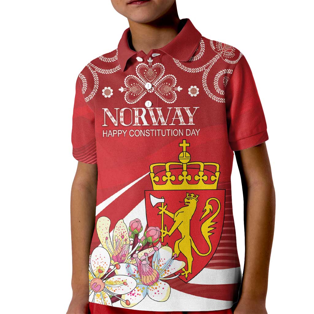 Personalized Norway Constitution Day Kid Polo Shirt Norwegian Lion Pyramidal Saxifrage