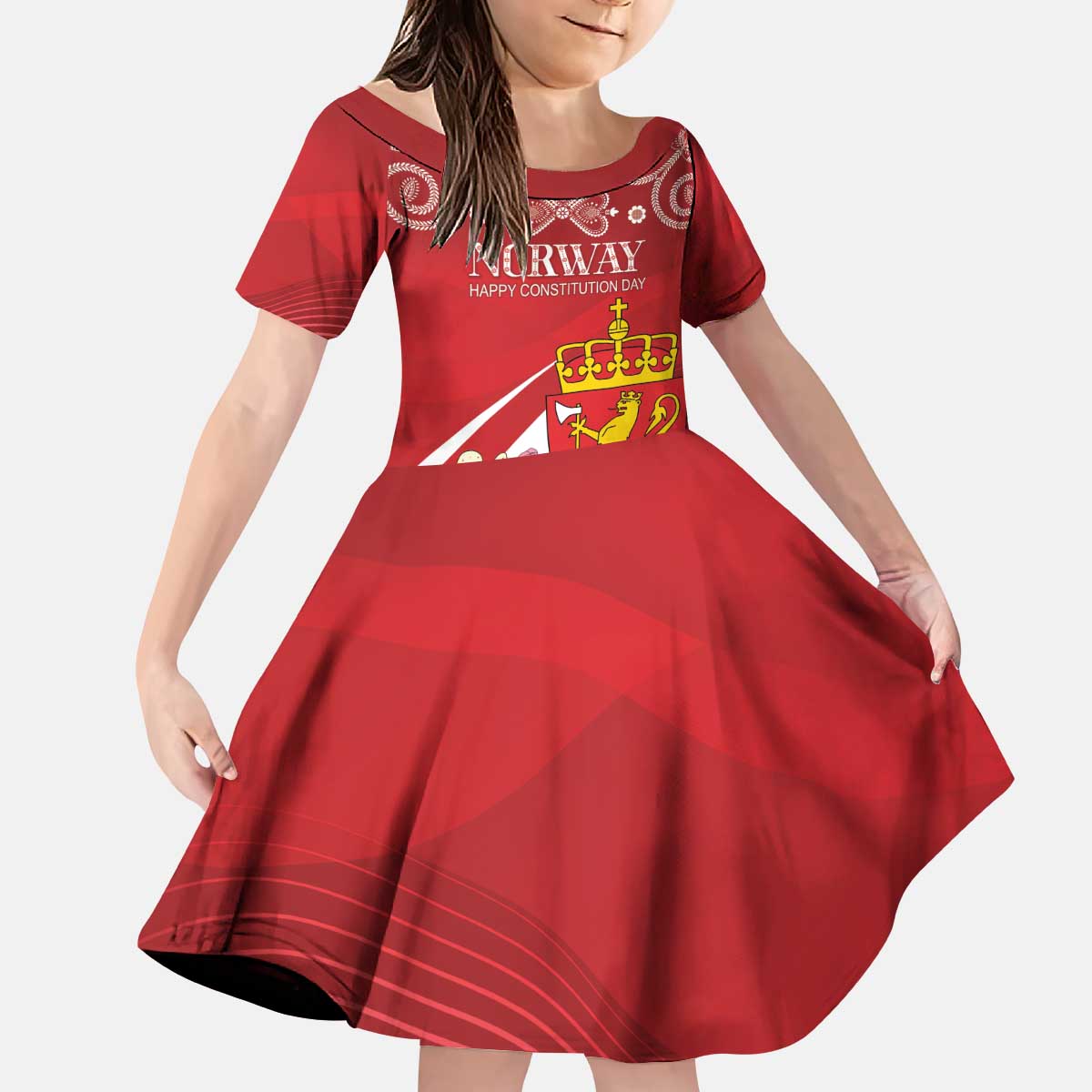Personalized Norway Constitution Day Kid Short Sleeve Dress Norwegian Lion Pyramidal Saxifrage