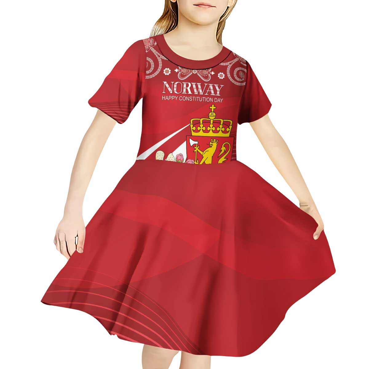 Personalized Norway Constitution Day Kid Short Sleeve Dress Norwegian Lion Pyramidal Saxifrage