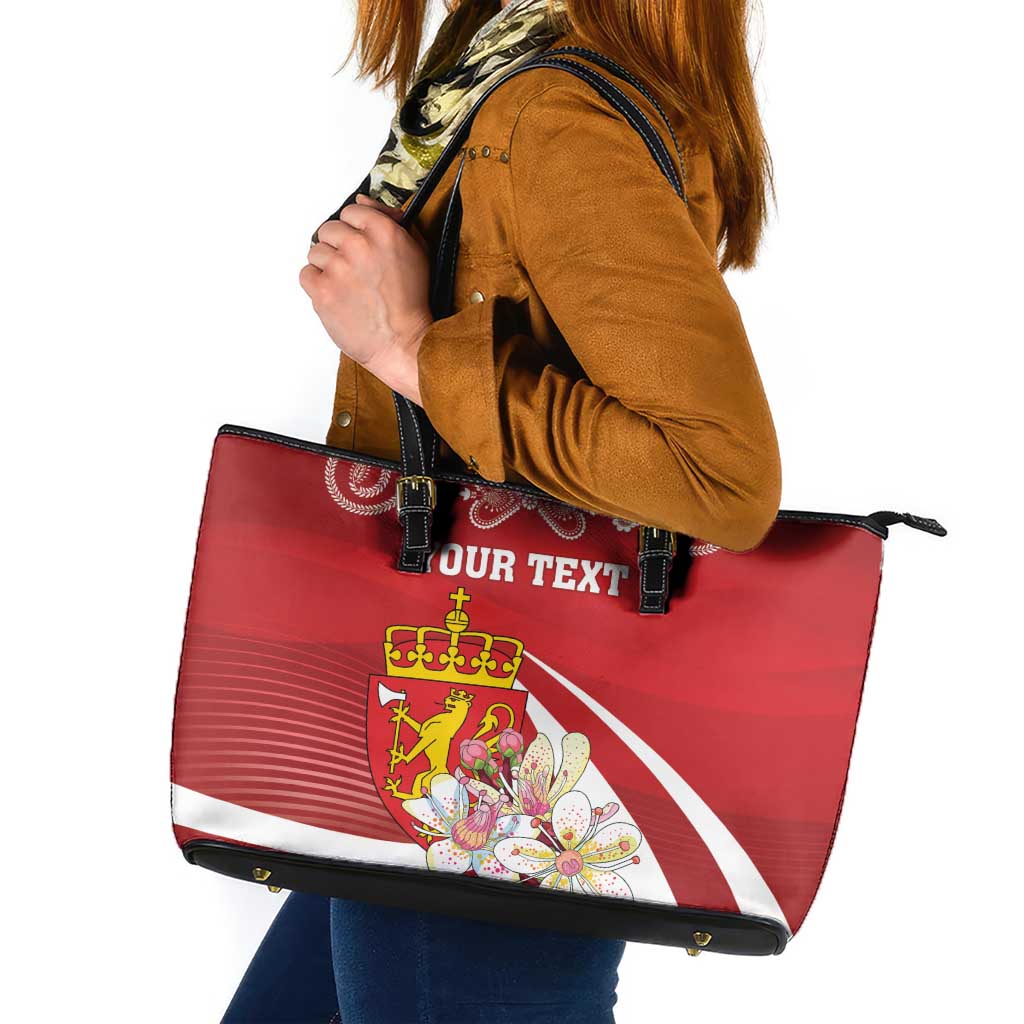 Personalized Norway Constitution Day Leather Tote Bag Norwegian Lion Pyramidal Saxifrage