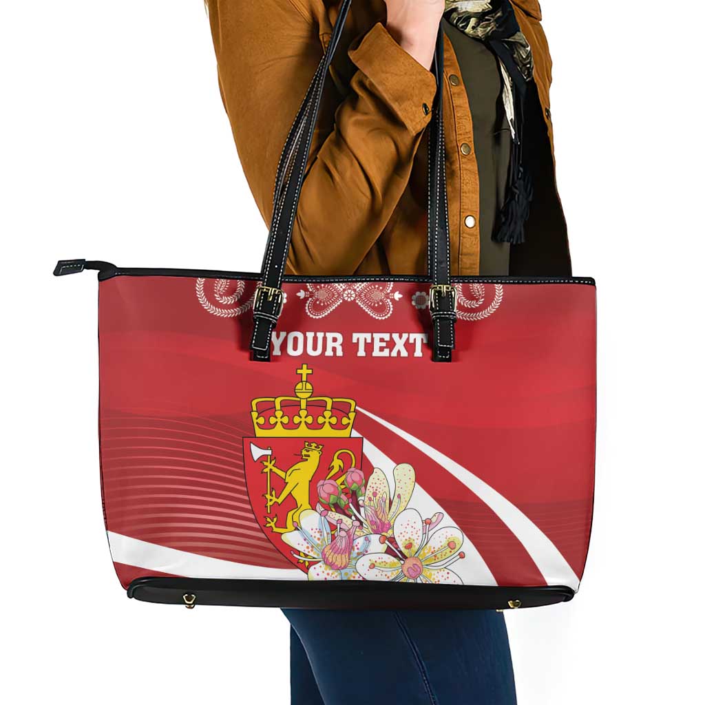 Personalized Norway Constitution Day Leather Tote Bag Norwegian Lion Pyramidal Saxifrage
