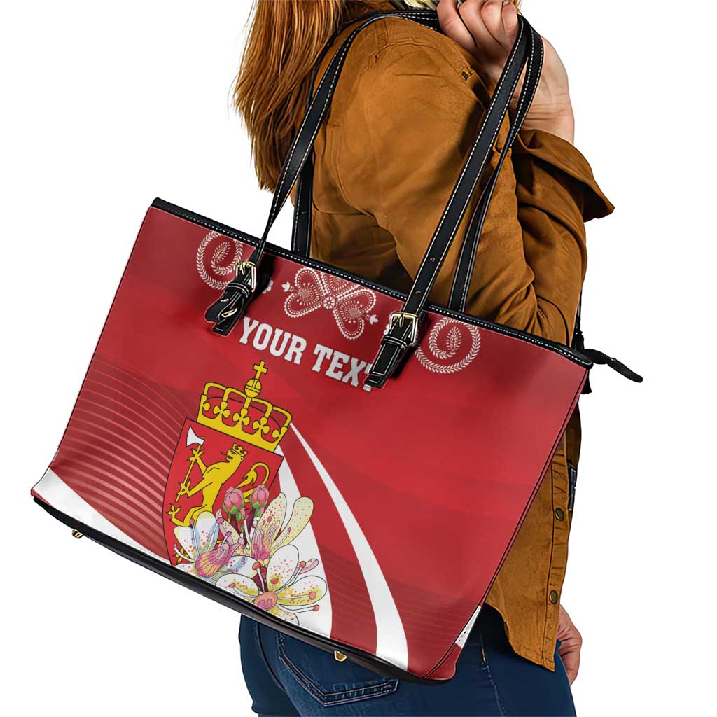 Personalized Norway Constitution Day Leather Tote Bag Norwegian Lion Pyramidal Saxifrage