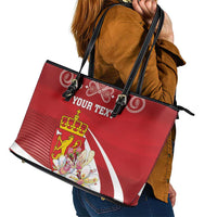 Personalized Norway Constitution Day Leather Tote Bag Norwegian Lion Pyramidal Saxifrage