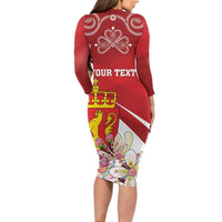 Personalized Norway Constitution Day Long Sleeve Bodycon Dress Norwegian Lion Pyramidal Saxifrage
