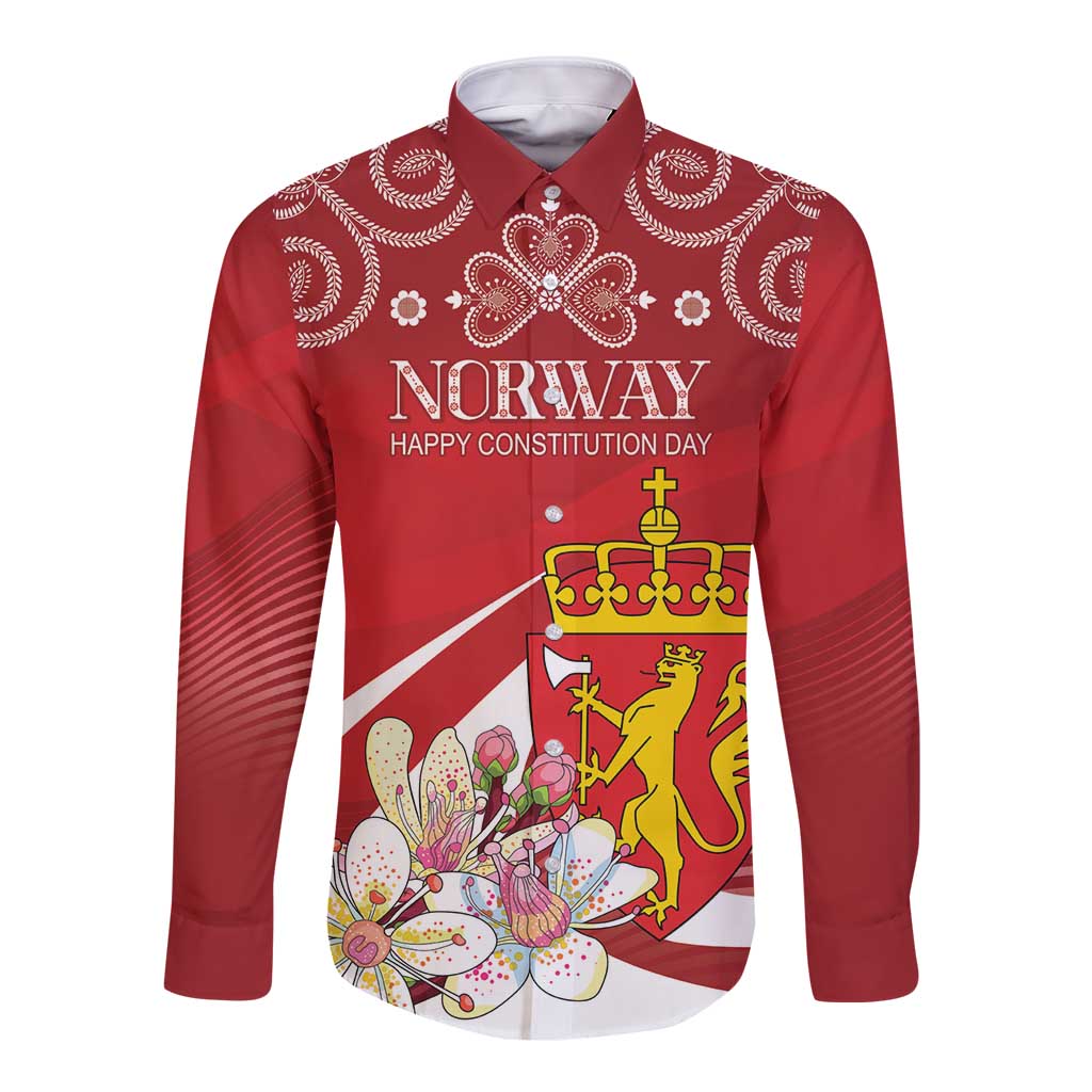 Personalized Norway Constitution Day Long Sleeve Button Shirt Norwegian Lion Pyramidal Saxifrage