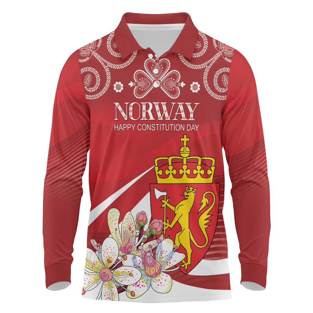 Personalized Norway Constitution Day Long Sleeve Polo Shirt Norwegian Lion Pyramidal Saxifrage