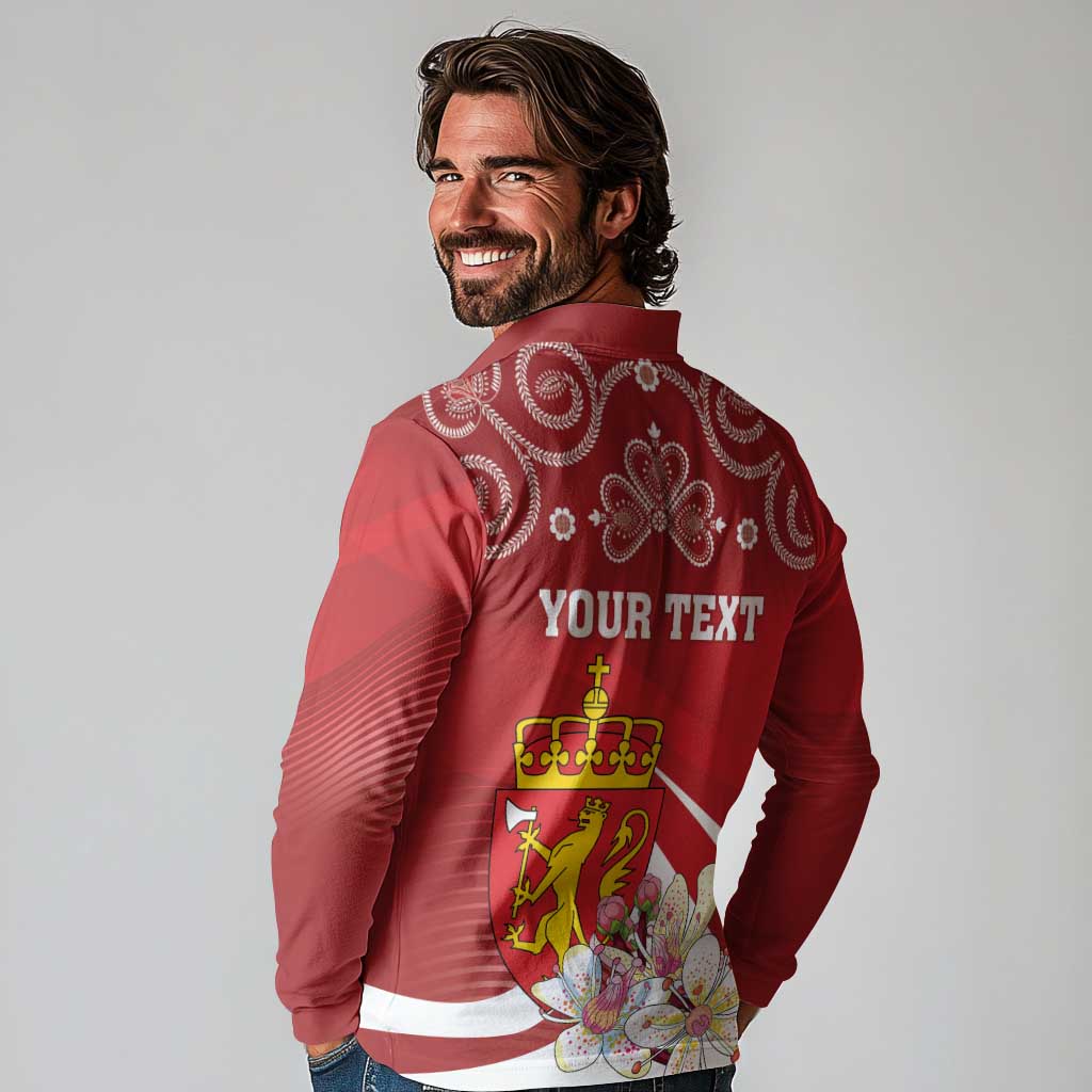 Personalized Norway Constitution Day Long Sleeve Polo Shirt Norwegian Lion Pyramidal Saxifrage