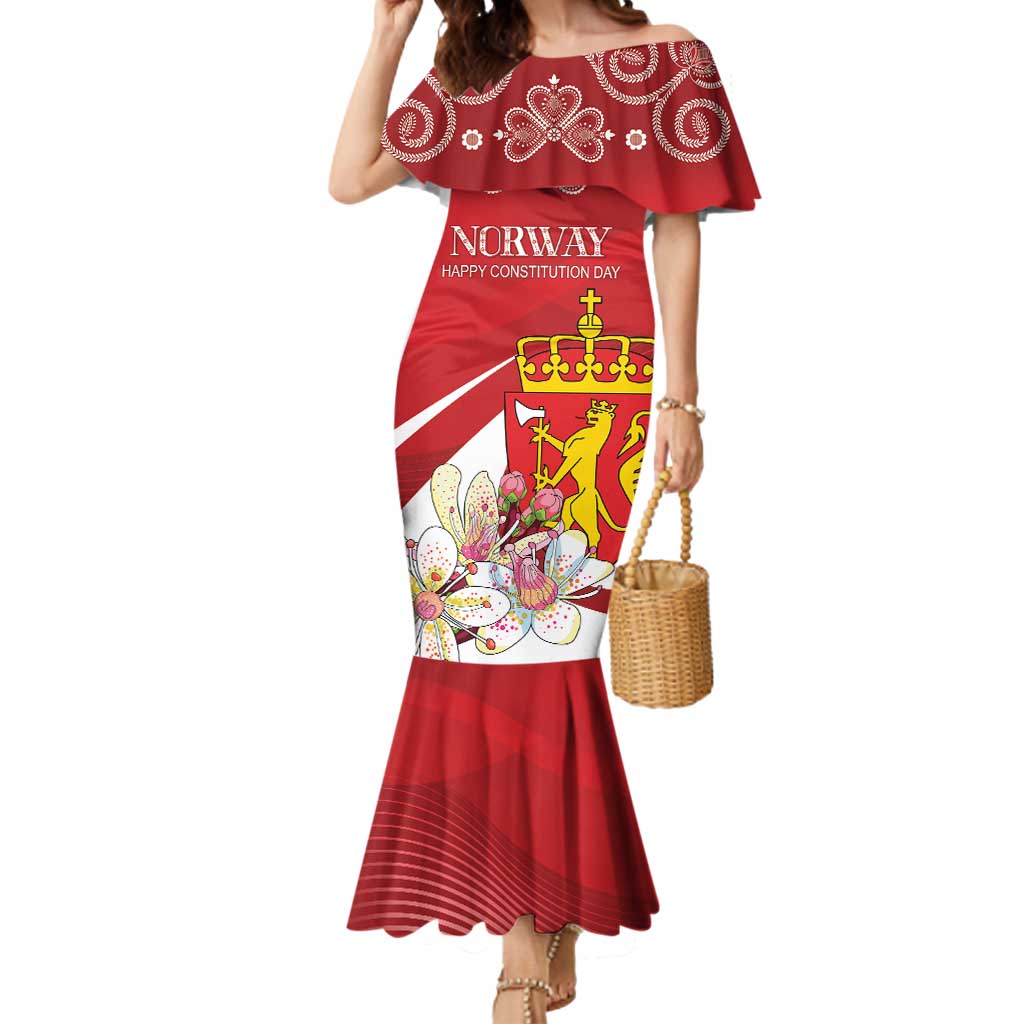 Personalized Norway Constitution Day Mermaid Dress Norwegian Lion Pyramidal Saxifrage