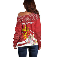 Personalized Norway Constitution Day Off Shoulder Sweater Norwegian Lion Pyramidal Saxifrage