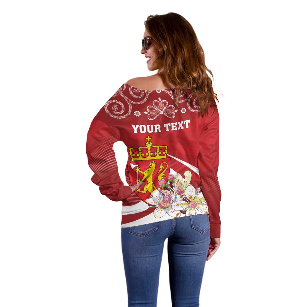 Personalized Norway Constitution Day Off Shoulder Sweater Norwegian Lion Pyramidal Saxifrage
