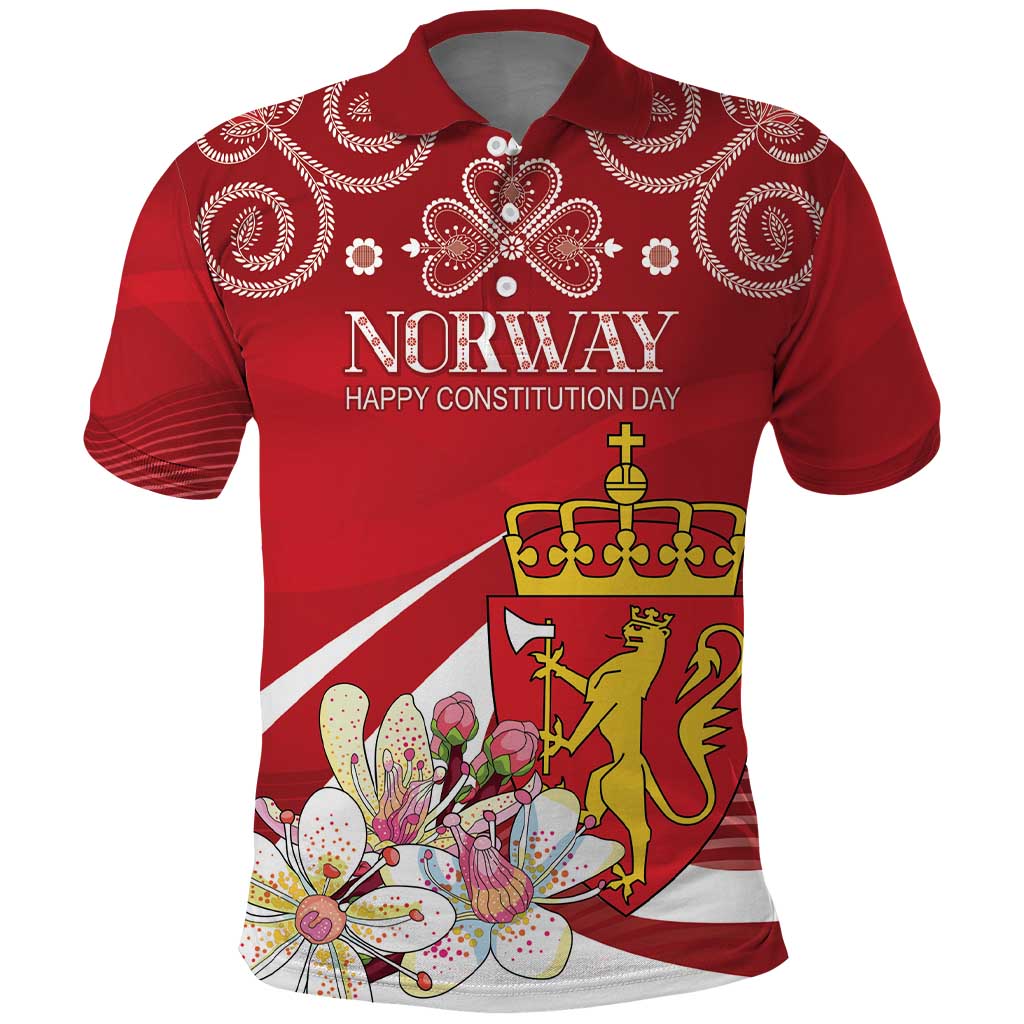 Personalized Norway Constitution Day Polo Shirt Norwegian Lion Pyramidal Saxifrage