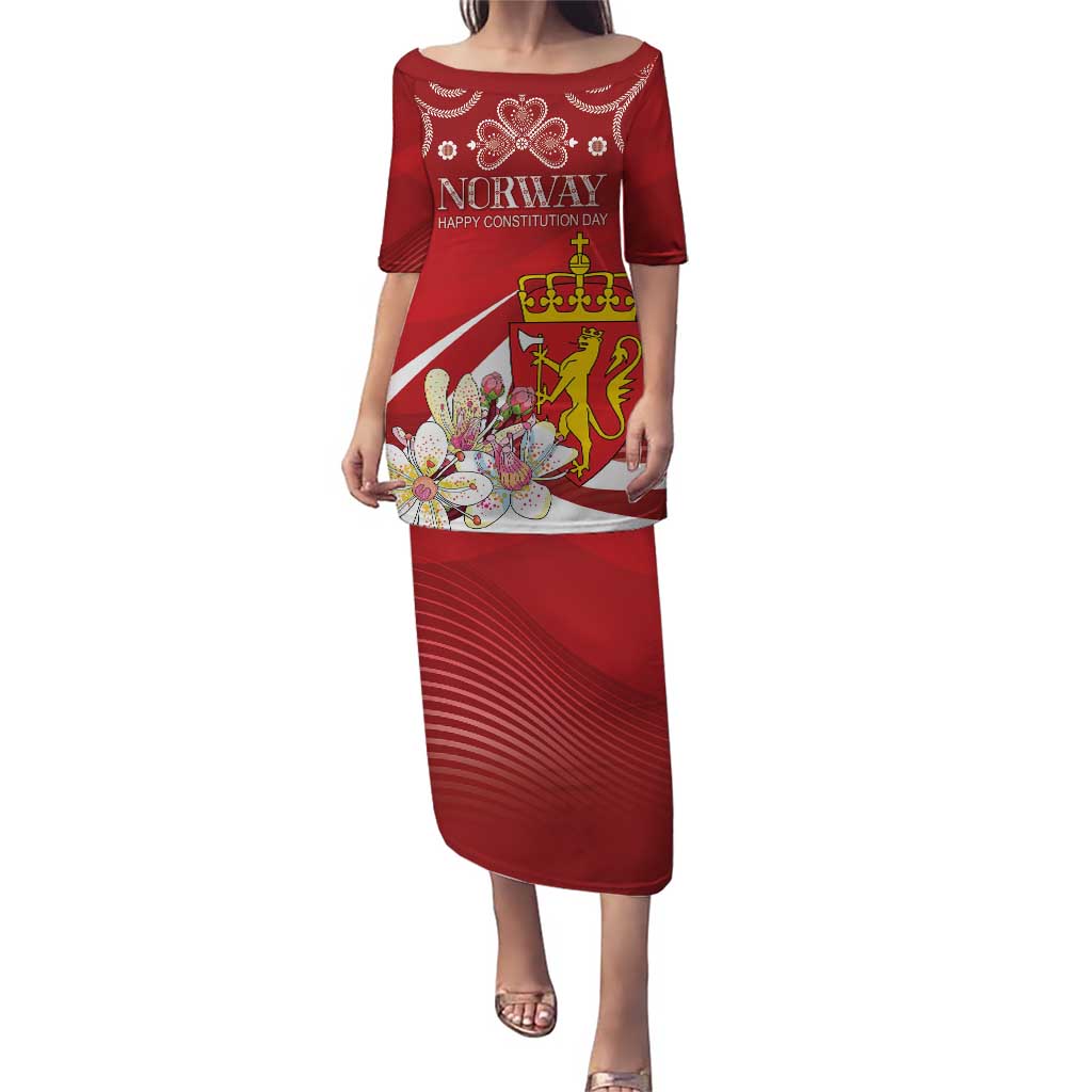 Personalized Norway Constitution Day Puletasi Norwegian Lion Pyramidal Saxifrage