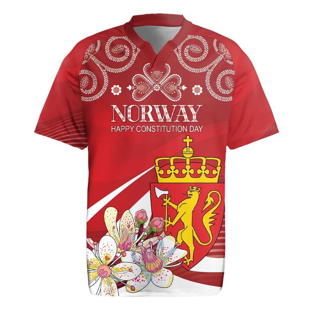 Personalized Norway Constitution Day Rugby Jersey Norwegian Lion Pyramidal Saxifrage