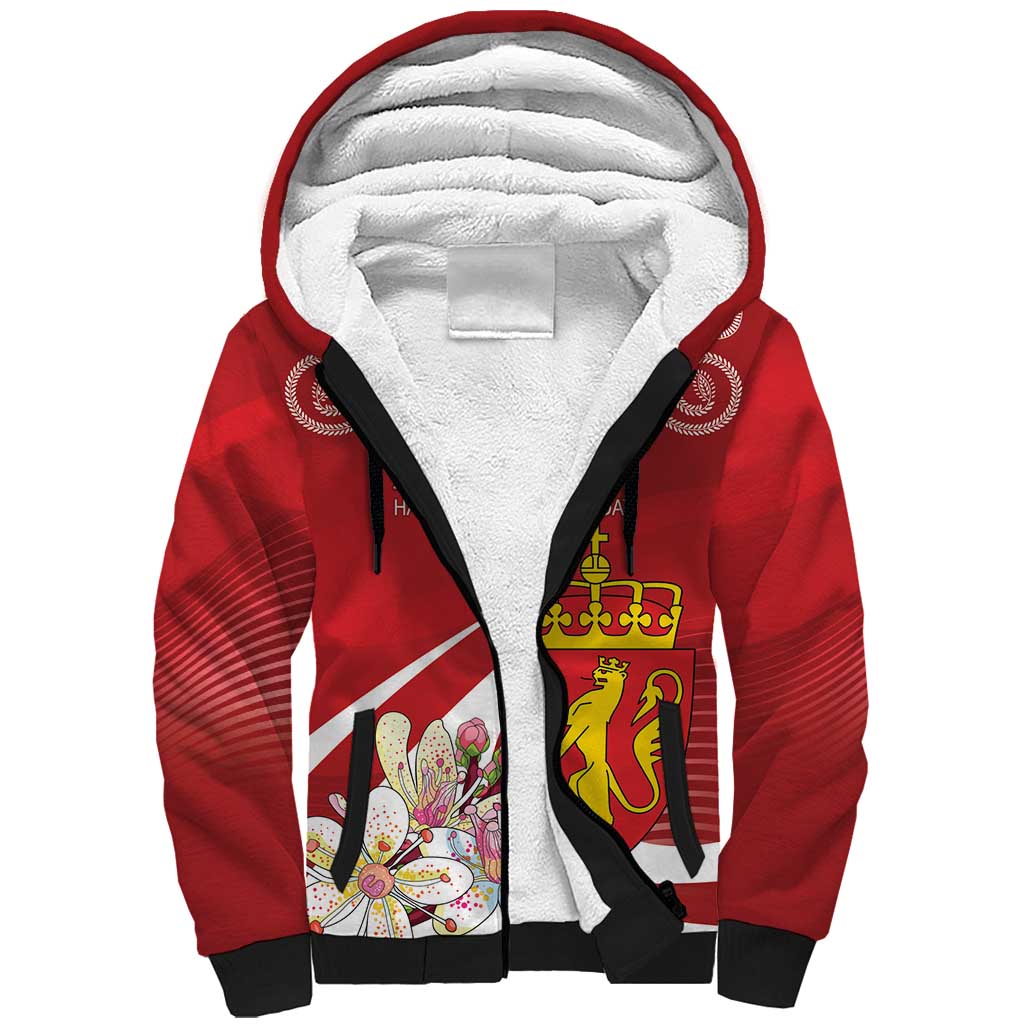 Personalized Norway Constitution Day Sherpa Hoodie Norwegian Lion Pyramidal Saxifrage
