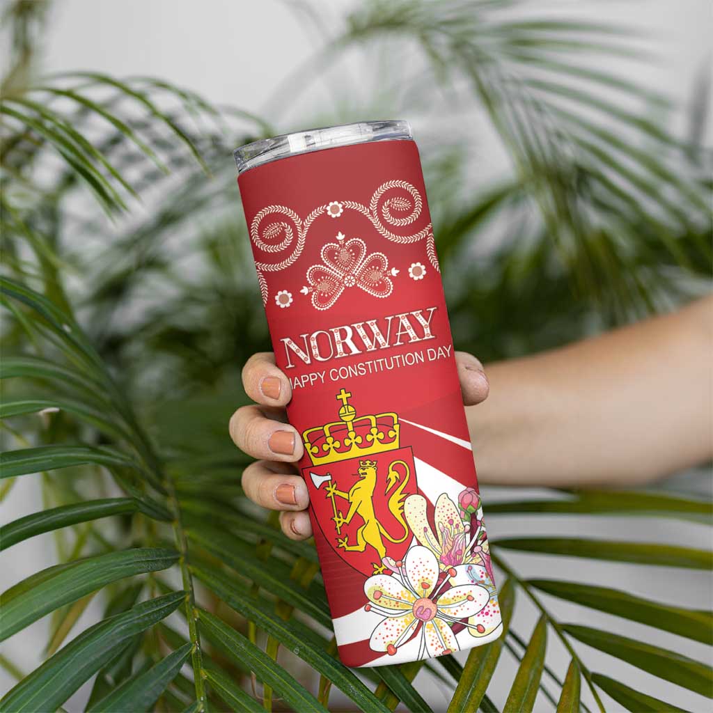 Personalized Norway Constitution Day Skinny Tumbler Norwegian Lion Pyramidal Saxifrage