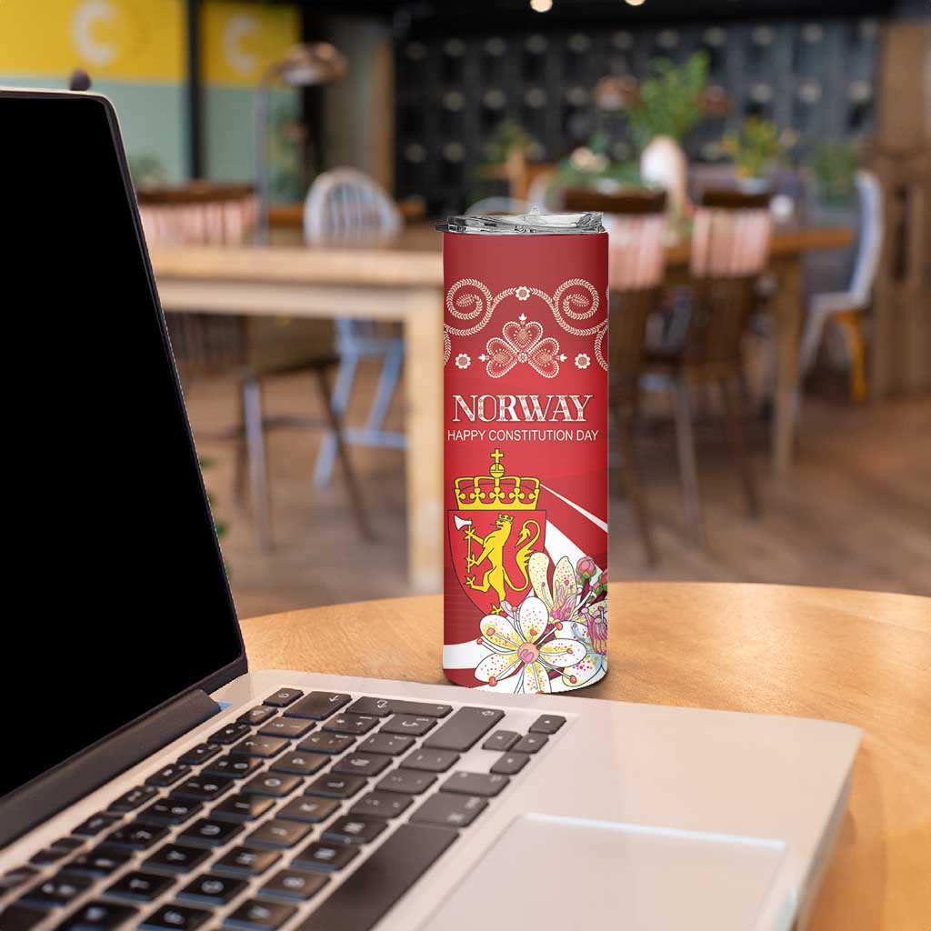 Personalized Norway Constitution Day Skinny Tumbler Norwegian Lion Pyramidal Saxifrage