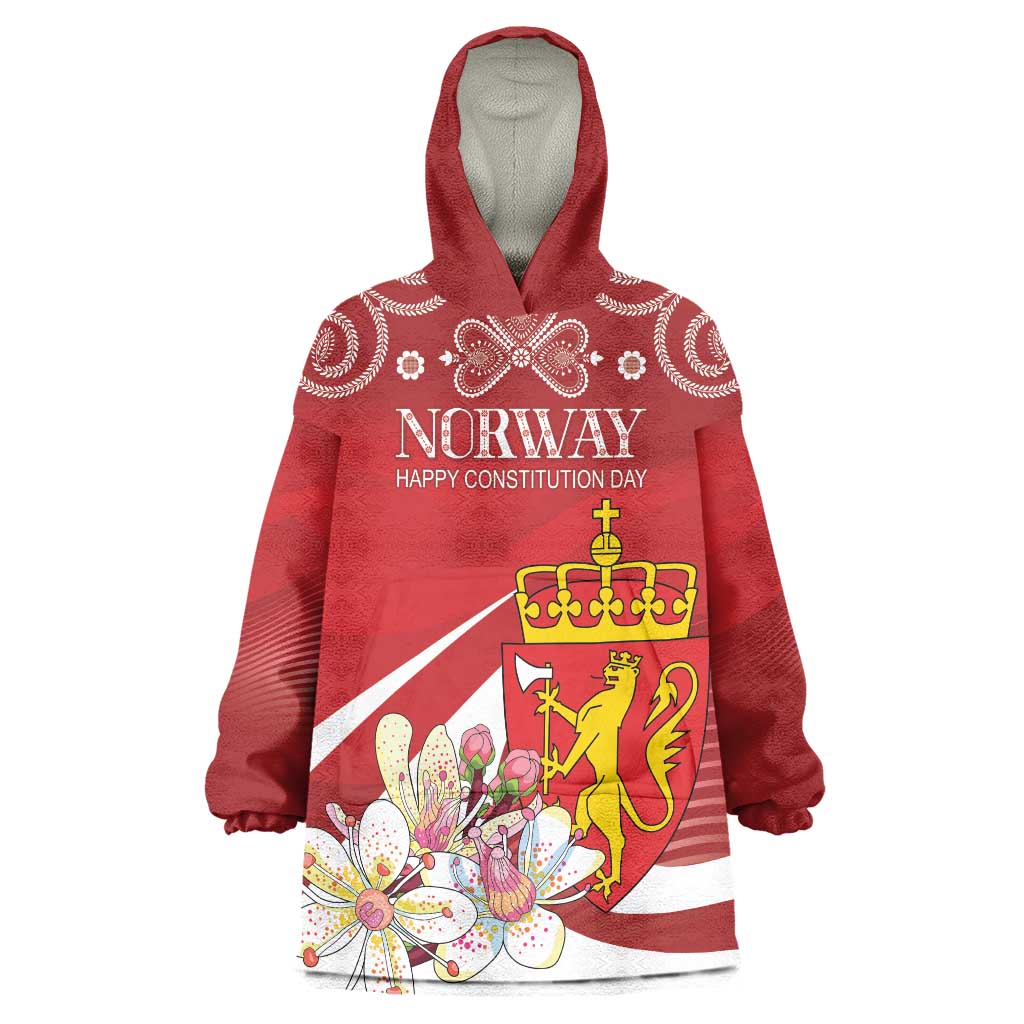 Personalized Norway Constitution Day Wearable Blanket Hoodie Norwegian Lion Pyramidal Saxifrage
