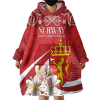 Personalized Norway Constitution Day Wearable Blanket Hoodie Norwegian Lion Pyramidal Saxifrage