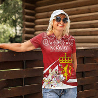 Personalized Norway Constitution Day Women Polo Shirt Norwegian Lion Pyramidal Saxifrage