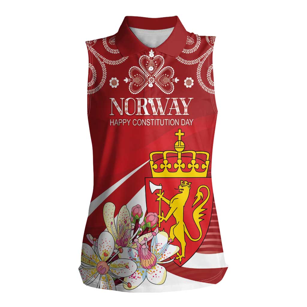 Personalized Norway Constitution Day Women Sleeveless Polo Shirt Norwegian Lion Pyramidal Saxifrage