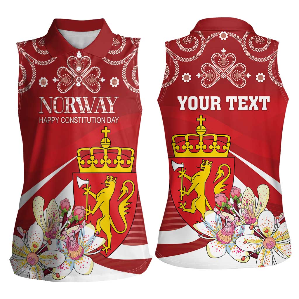 Personalized Norway Constitution Day Women Sleeveless Polo Shirt Norwegian Lion Pyramidal Saxifrage