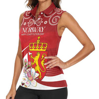 Personalized Norway Constitution Day Women Sleeveless Polo Shirt Norwegian Lion Pyramidal Saxifrage